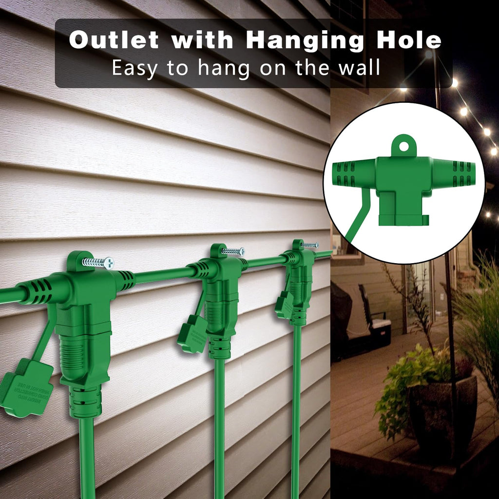 K KASONIC Outdoor Extension Cord 50 FT, Evenly Spaced 6 Outlets, Green