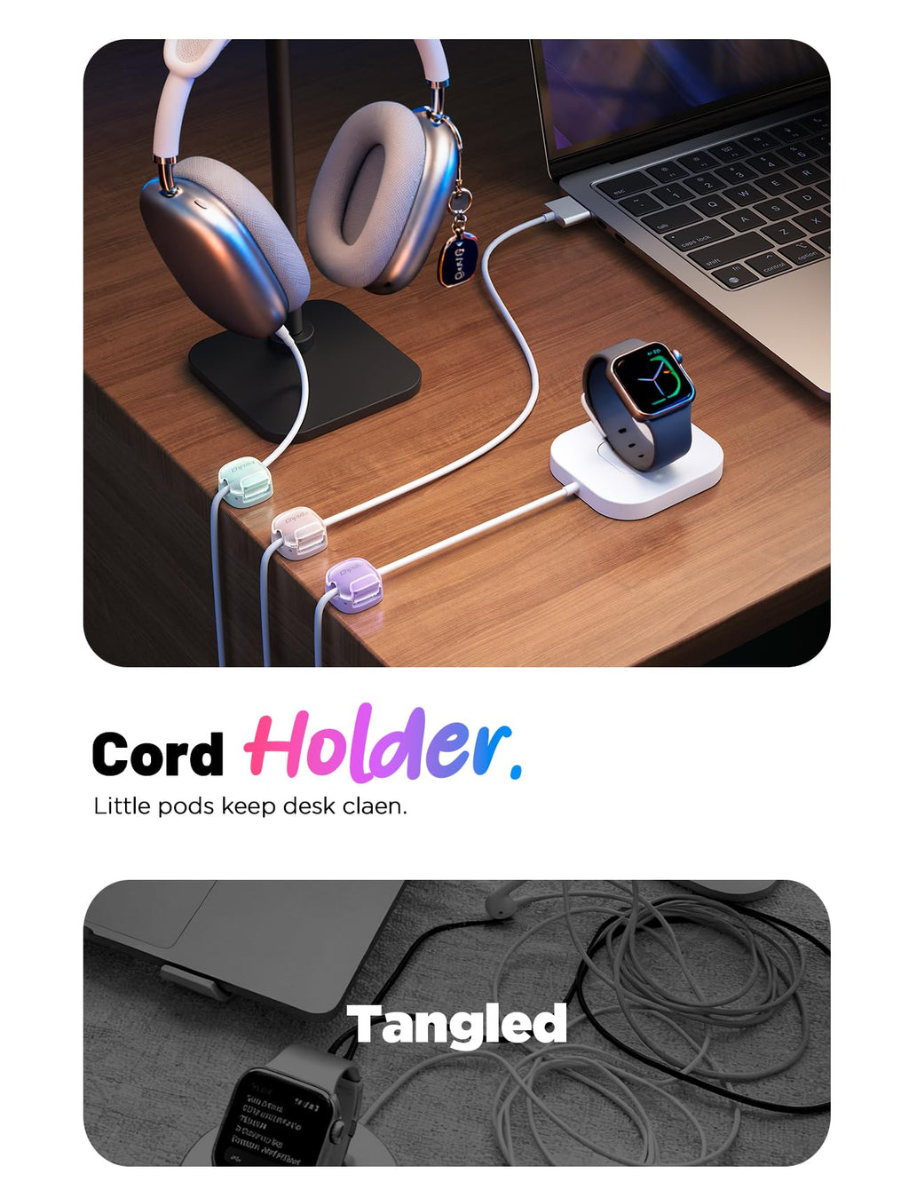 Cable Clips,12 Pack Cord Holder Cord Organizer [1s Lock & Strongest Adhesive] Spring Cord Clips Phone Charger Wire Desk Cable Management Nightstand Home Office School Decor Women Cute Desk Accessories