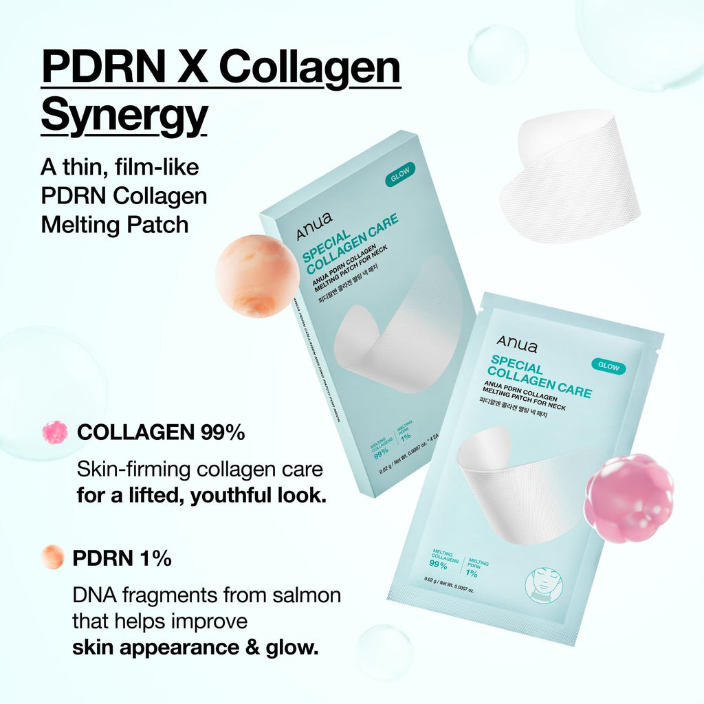 Anua PDRN Collagen Melting Patch for Neck, Lifting and Firming, Thin Film Patch for Neck Fine Lines & Forehead, Plumping Effect with Salmon DNA, Korean Skincare, 0.02g x 4EA