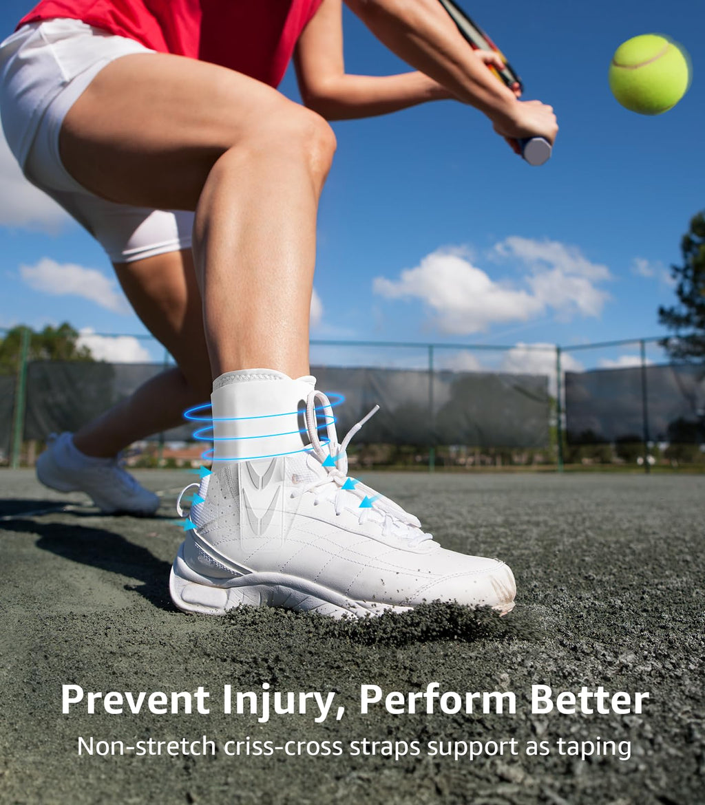 WHCOOL Slim-Fit Ankle Brace for Sprained Ankle, Quick Lace Up Ankle Support for Women Men with 2 Auto-Shaped Pads, Air Fabric Cool Ankle Stabilizer for Injury Recover, Running,Sports,White，XL