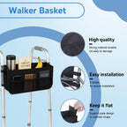 Walker Basket - Foldable Walker Bag with Cup Holder - Fits Folding Walkers - Ideal Walker Accessories for Seniors with Limited Mobility to Carry Water Bottles, Books, Essentials & More