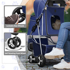 Pet Stroller for Small Dogs 10 lbs, Dog Stroller for Medium Dogs 30 lbs, Cat Strollers for 2 Cats, 3 Wheels Foldable Jogger Puppy Stroller with Storage Basket and Cup Holder, Navy Blue