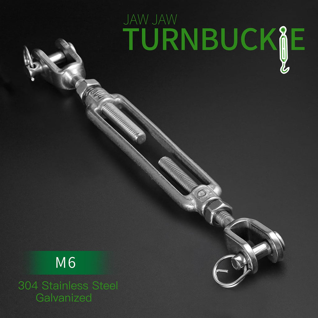 Jamiikury 3PCS M6 Jaw Jaw Turnbuckle Stainless Steel Jaw and Jaw Turnbuckle, Jaw Jaw Closed Body Marine Turnbuckle, Durable for Wire Rope Cable (M6, Jaw & Jaw)