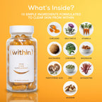 Clear Within Clear Skin Vitamin - with 10 Natural Ingredients for Acne-Free, Clearer Complexion, Oil Control & Blemish Minimization. Supports Skin Clarity | Non-Synthetic 60 Cap/Bottle