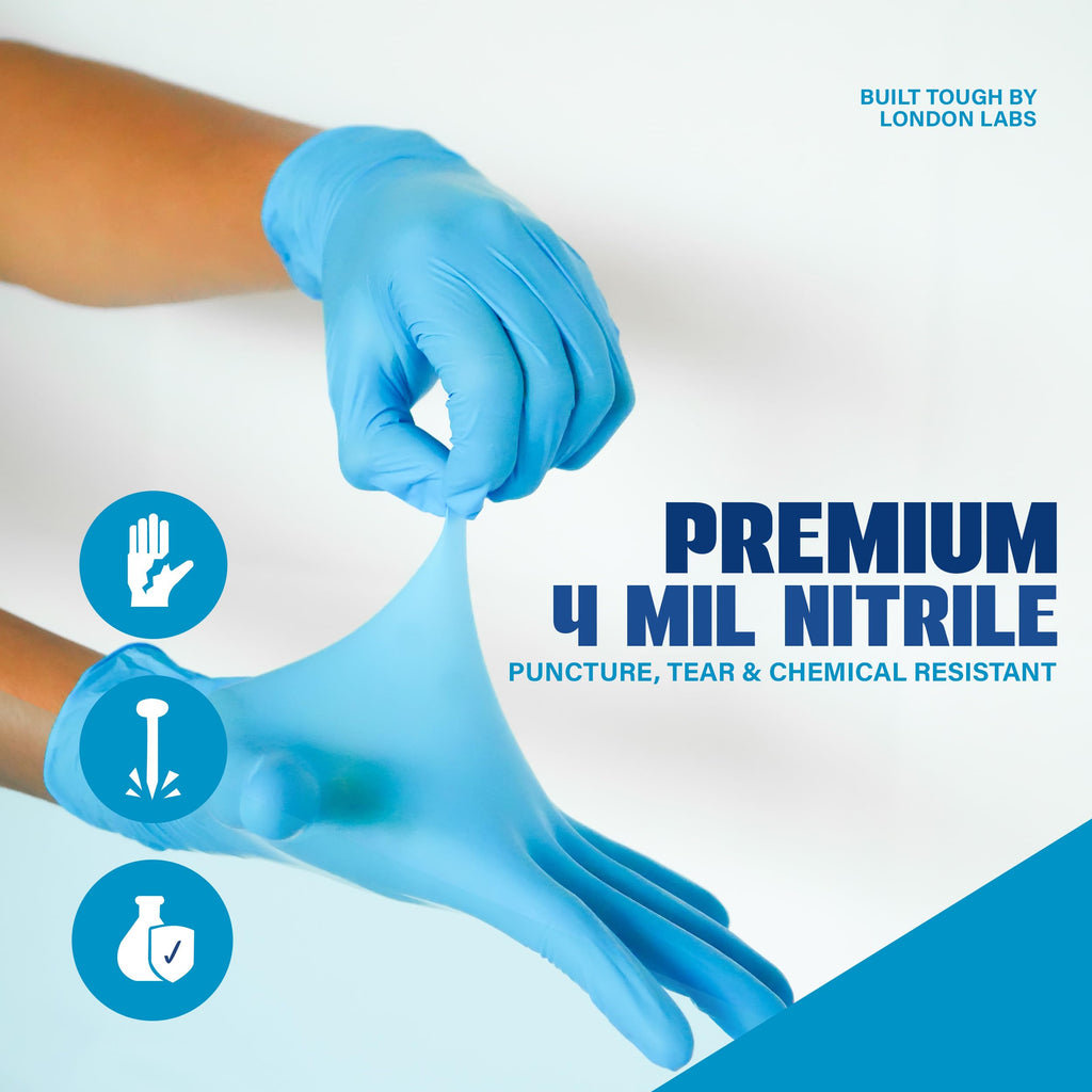 London Labs Synsafe 4 Mil -Blue Nitrile Exam Gloves –Disposable Latex Free & Powder Free – Extra Strong, Rubber Gloves – First Aid Kit, Medical, EMT, Cleaning, Cooking | Bulk Case of (1000 ct)