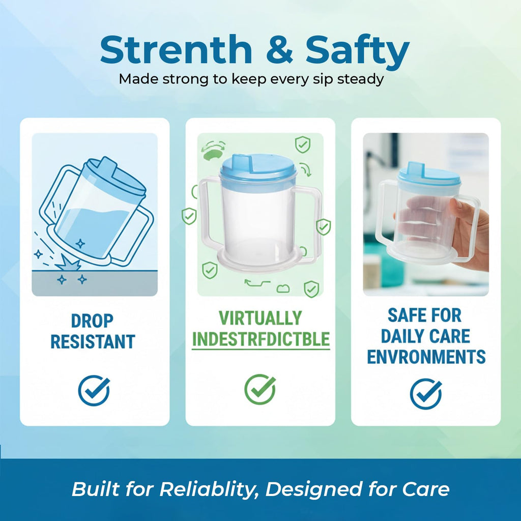 Life Healthcare Adult Drinking Cup for Elderly – 300ml Non Spill Cups – Dishwasher Safe Non-BPA Plastic Two Handled Cup for Elderly – Plastic Beakers for Adults, Disability People
