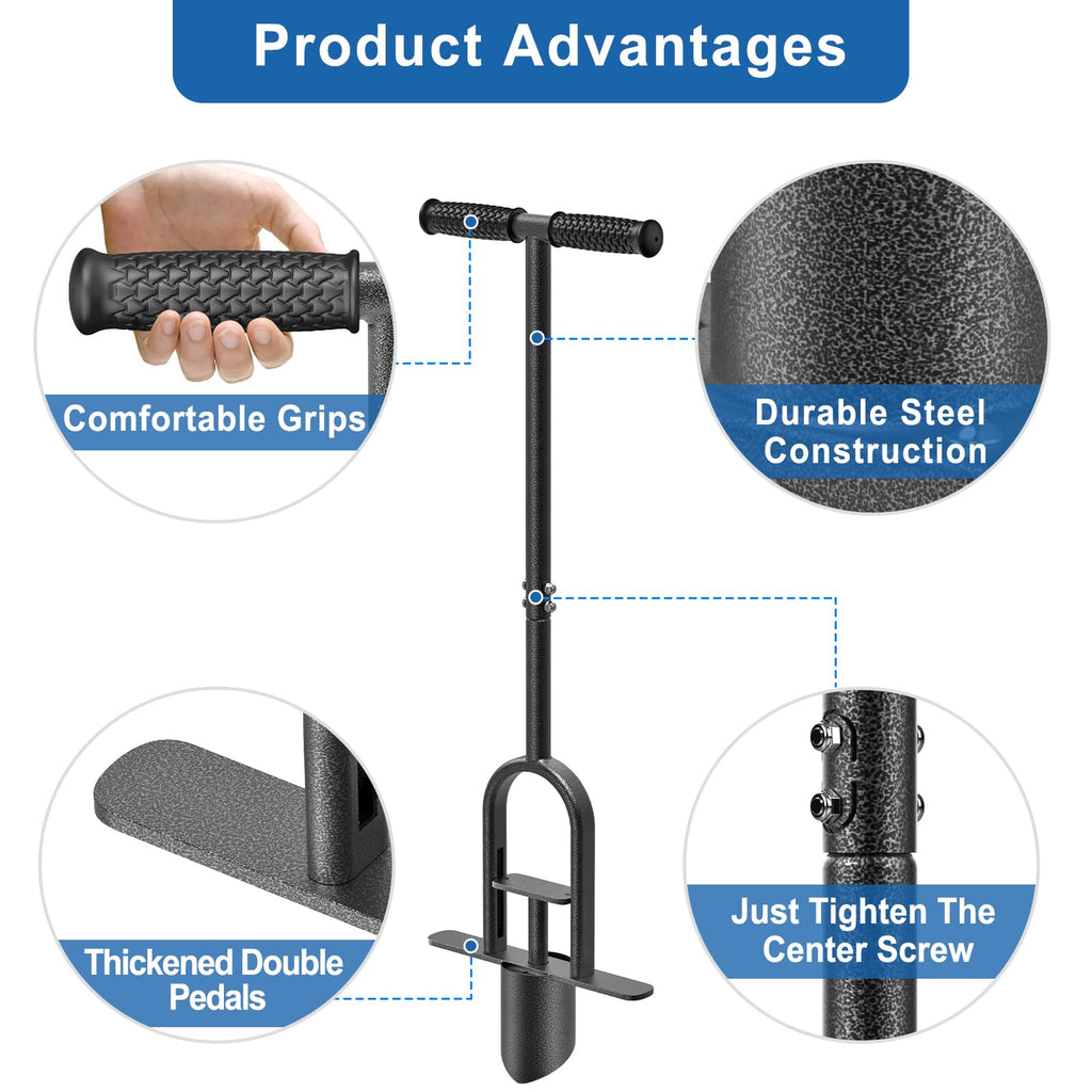 BeneLabel Grass Plugger Tool Lawn Plugger with Long Handle - Heavy Duty Steel Sod Turf Plugger Bulb Planter Tool, Soft Rubber Grip for Turf Repair, Seedling Transplant & Digging Holes