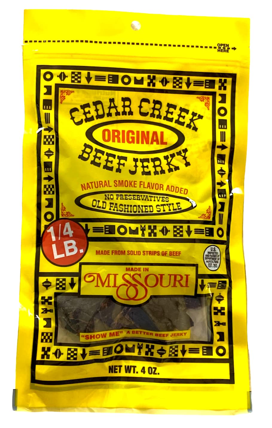 Cedar Creek Beef Jerky, Air-Dried Thinly Sliced, 4oz Pack, No Artificial Preservatives, Grass-Fed & Grain-Finished Beef, High Protein, Low Calorie, Gluten-Free, Paleo Snack