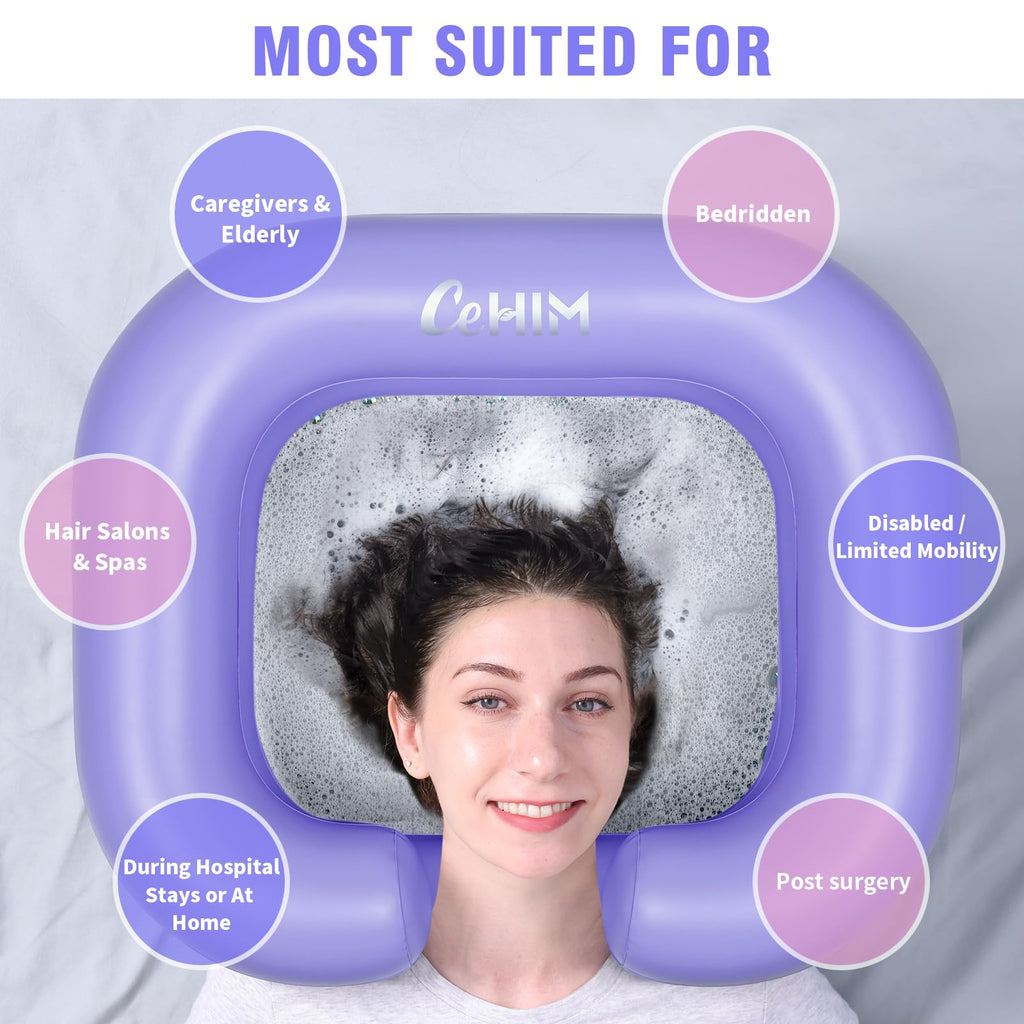 Cehim Inflatable Shampoo Basin - Portable Shampoo Bowl, Hair Washing Basin for Bedridden, Disabled,Injured, Hair Wash Tub for Dreadlocks and at Home Sink Washing (Light purple)