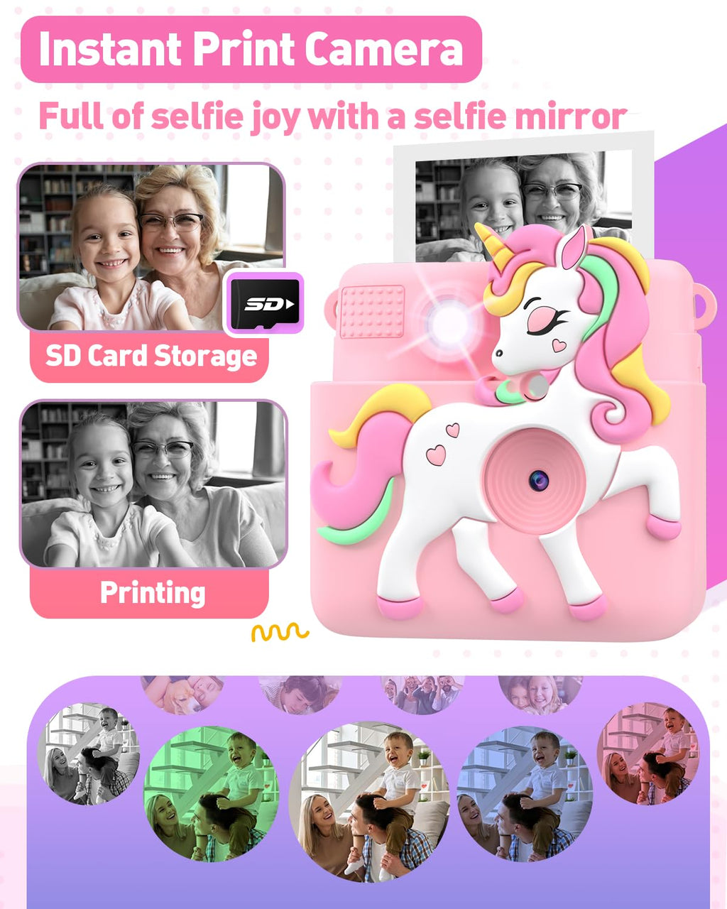 Kids Camera Instant Print,1080P Digital Camera Toy for 3-8 Girls