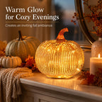 Gold Mercury Glass Pumpkin Light with 2 Lighting Modes and 6-Hour Timer, 5.5 x 6 Inch Battery Operated Fall Decor for Thanksgiving and Christmas Table Centerpiece
