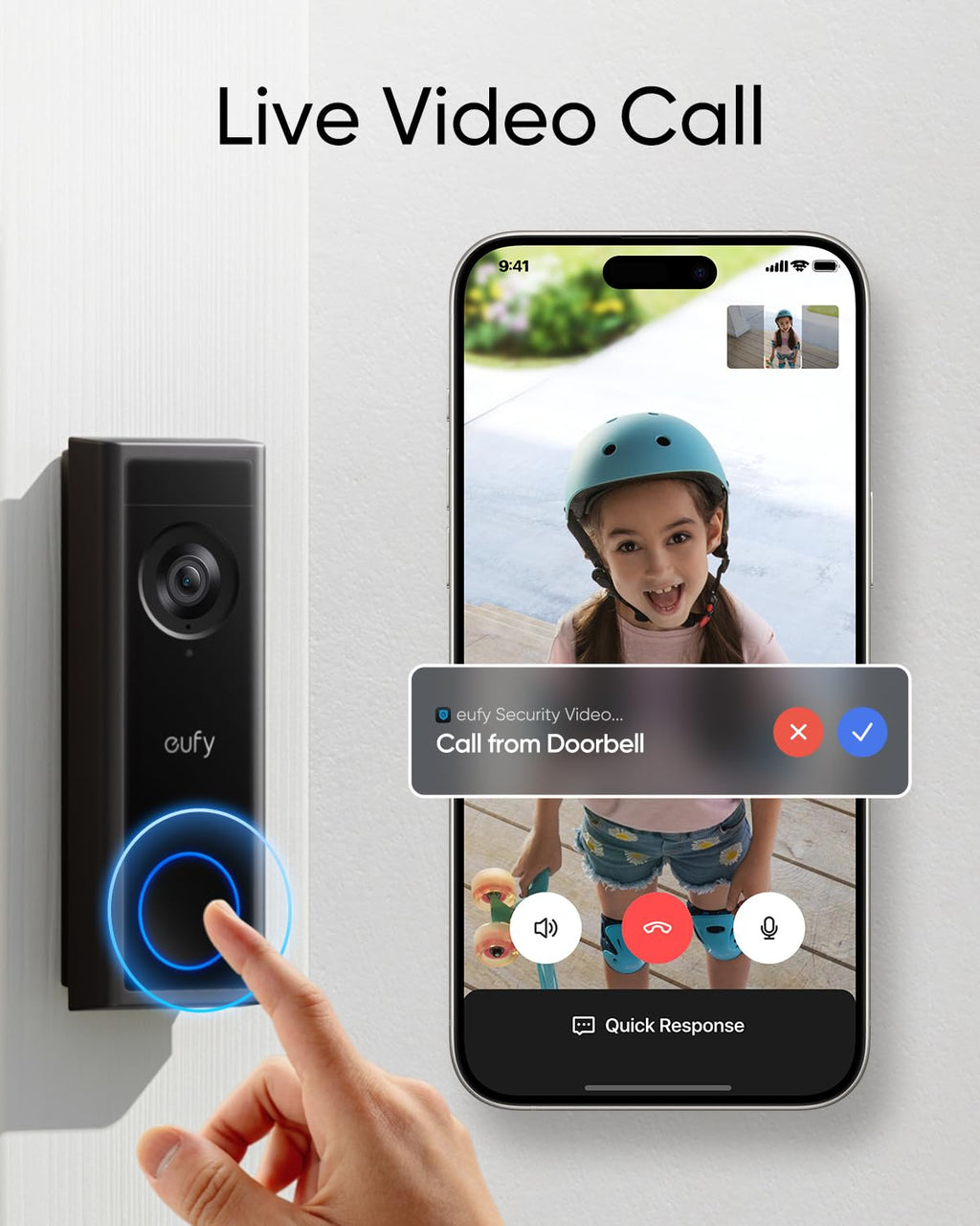 eufy Security Video Doorbell Camera C30, Battery Powered,2K FHD,165° Ultra-Wide View,Easy Installation, Live Video Call, AI Human Detection for People and Packages,HomeBase 3 Compatible,No Monthly Fee