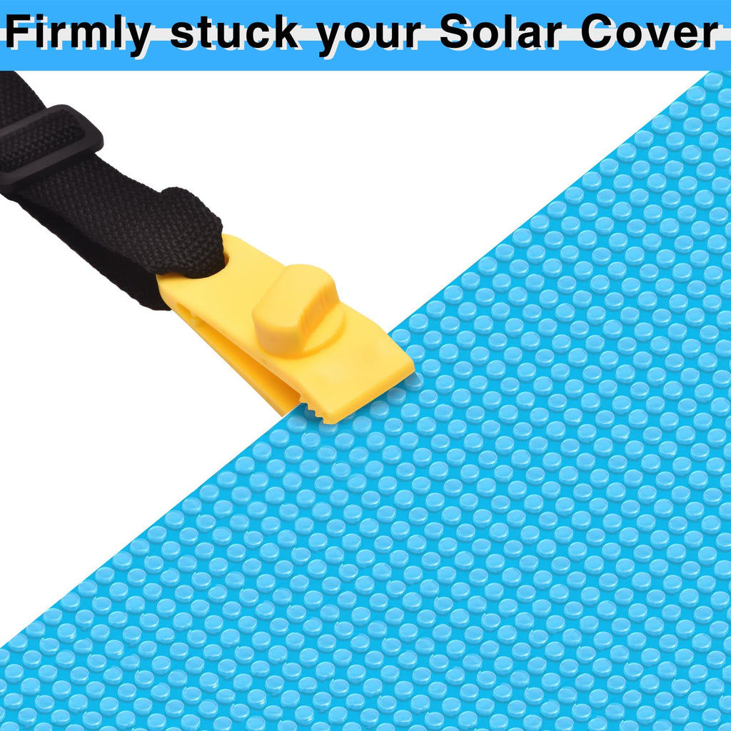 24 Pcs Pool Solar Cover Reel Attachment Kit, Solar Cover Reel Blanket Straps and Clips for Universal Inground Swimming Pool (Yellow, Straps)