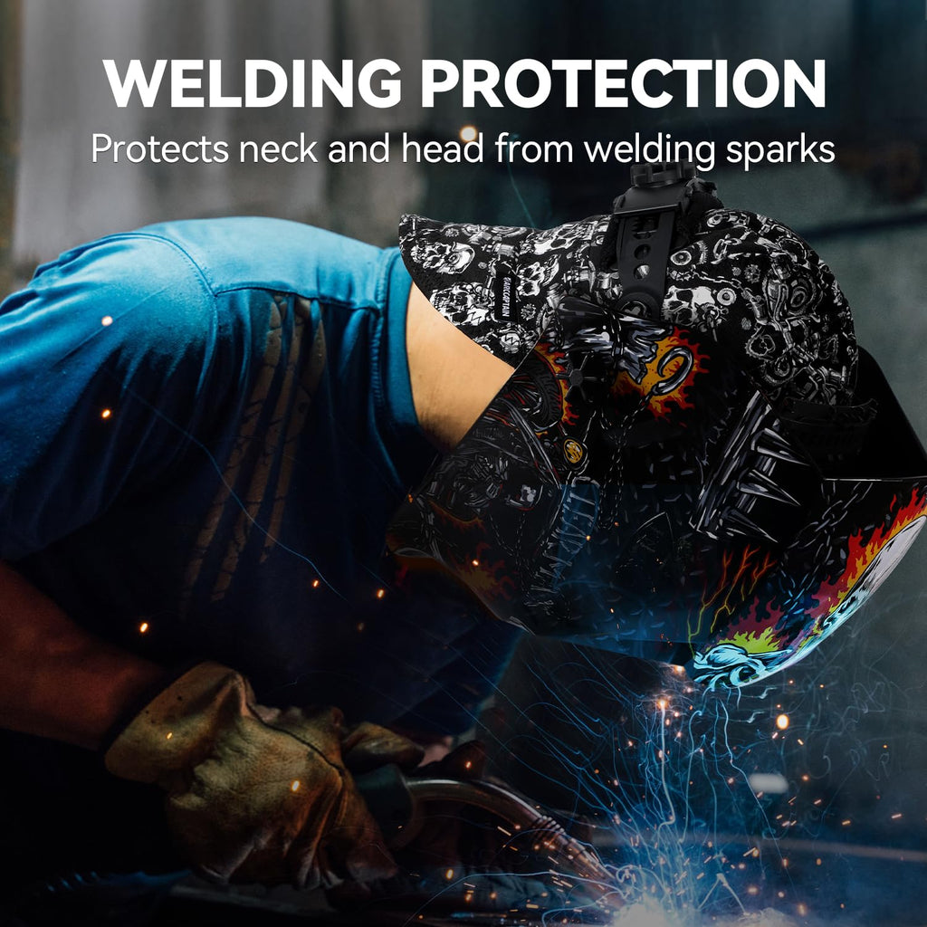 ARCCAPTAIN Reversible Welding Cap, 8 Panel Protective Welders Cap, 10 oz Fireproof Cotton Comforts for Safety and Protection While Welding to Men Women, Skeleton, 7 5/8