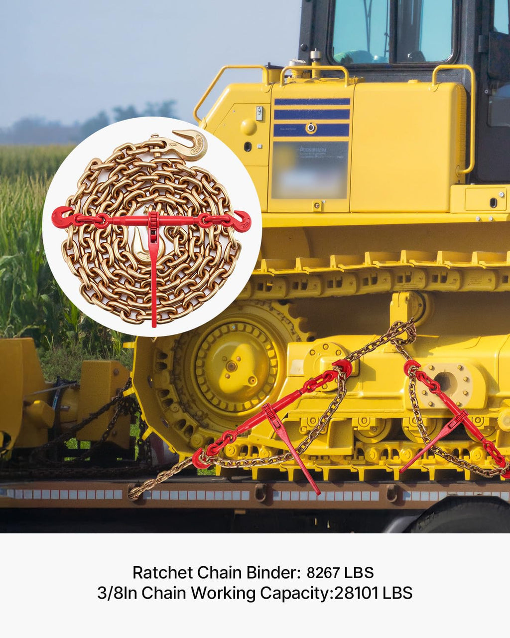 VEVOR Chain and Binder Kit 3/8 in-1/2 in, Ratchet Load Binders 8267 lbs Working Strength, Ratchet Binders and Chains, 3/8 in x 10 ft G80 Chains with G70 Hooks, for Truck, Tie Down, Hauling, Towing