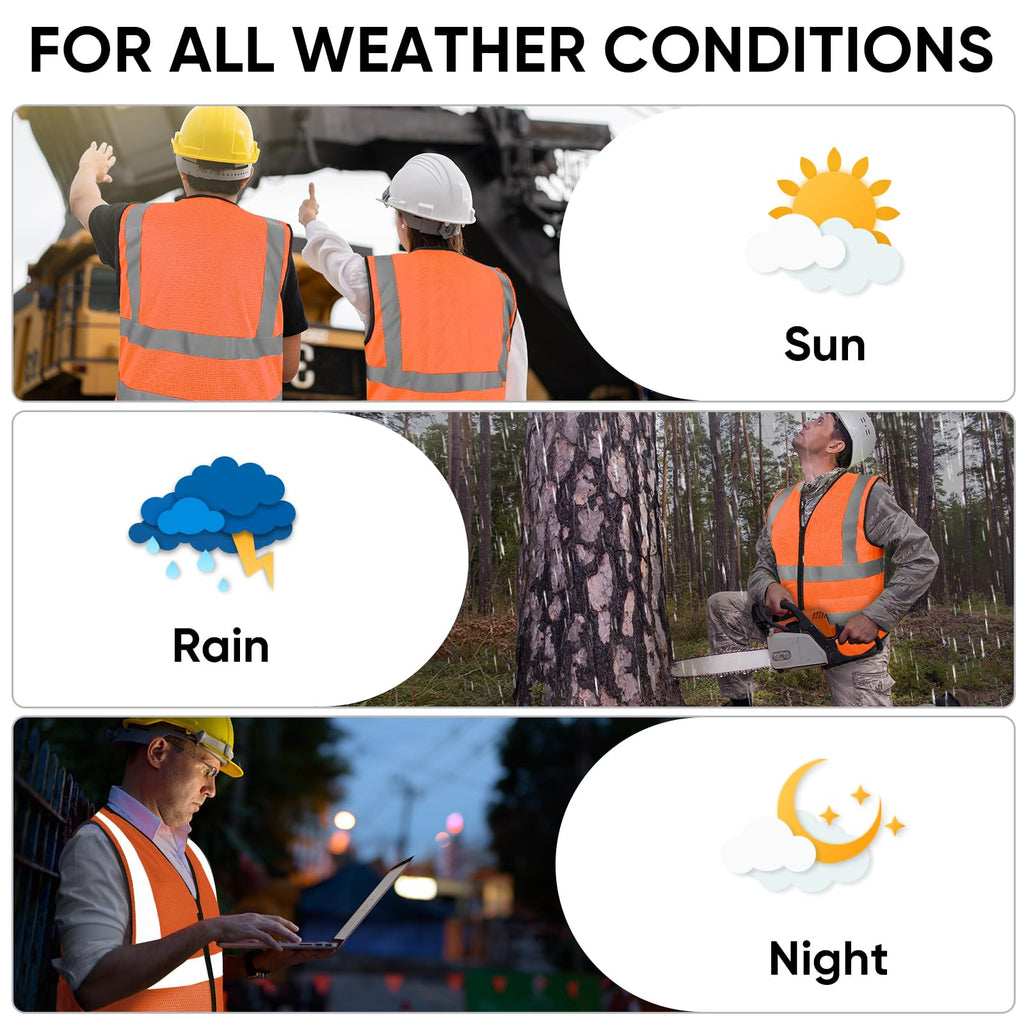 TICONN Reflective Safety Vest, High Visibility Vest with Reflective Strips for Men Women, Meets ANSI II (Orange/3XL, 4PK)