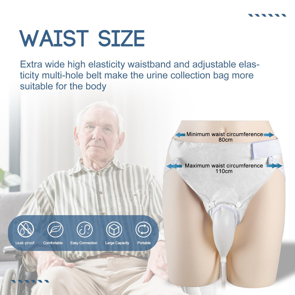 YOOGUSTO Wearable Urinal Bag with Reusable Silicone Urine Catheter Bag (2000ml & 1000ml), Portable External Urine Collector Bag for Elderly Men White