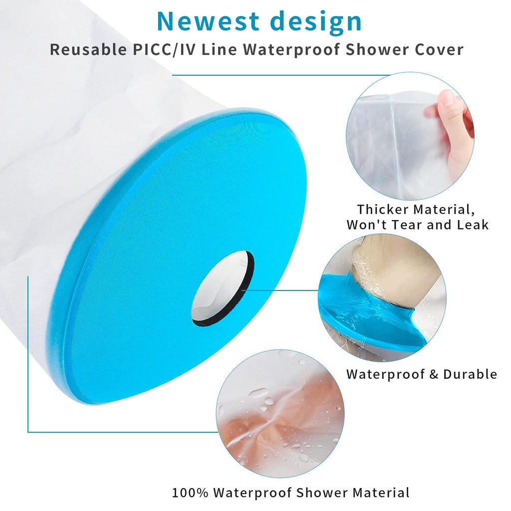 SUPERNIGHT Waterproof Knee Cast Cover for Shower, Adult PICC Line Covers for Knee, Watertight Reusable Cast Protector for Leg Surgeries Wound Bandage Black (Adult knee Blue)
