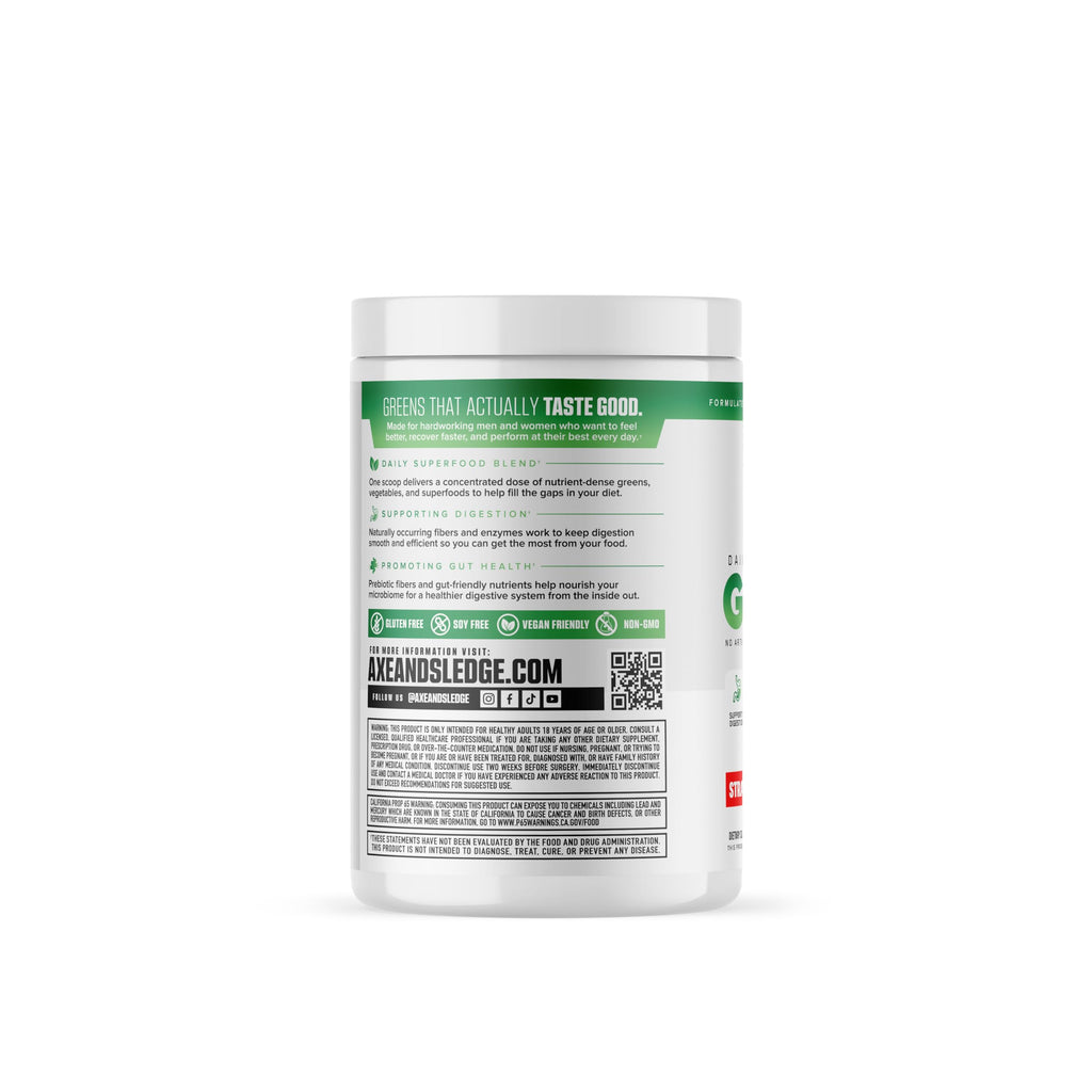 Axe & Sledge Super Greens and Reds Powder – Greens Drink with Superfoods, Probiotics & Digestive Enzymes for Energy, Gut Health & Bloating | Strawberry Banana
