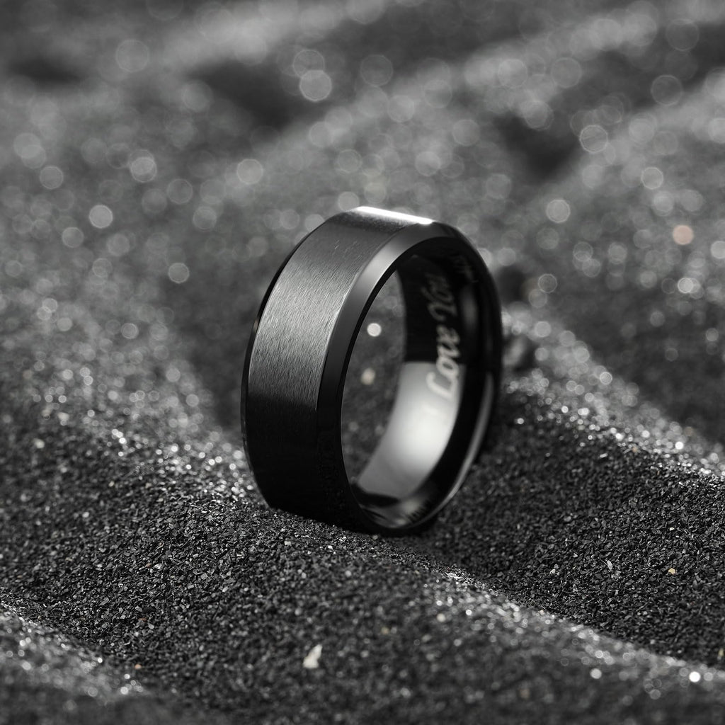 King Will Stainless Steel Wedding Ring 8mm Black I Love You Matte Size 10