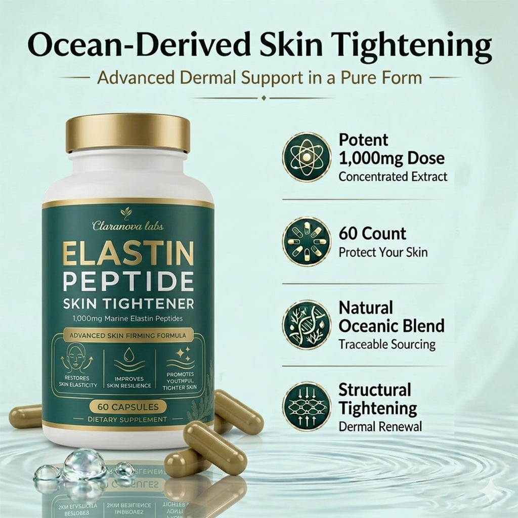 Claranova Labs Elastin Peptides Skin Tightening Formula - Marine Protein Complex, Daily Nutritional Support for Skin 60 Count (1pcs, 1)