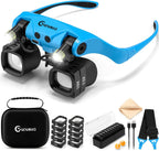 GUOUBUO Magnifying Glass with Light, 2X 4X 6X 10X 13X Magnifying Glasses Lens, Switchable Binoculus Loupe w/Storage Case, Rechargeable Head Mount Magnifier for Close Work Watch Repair Crafts Jewelry