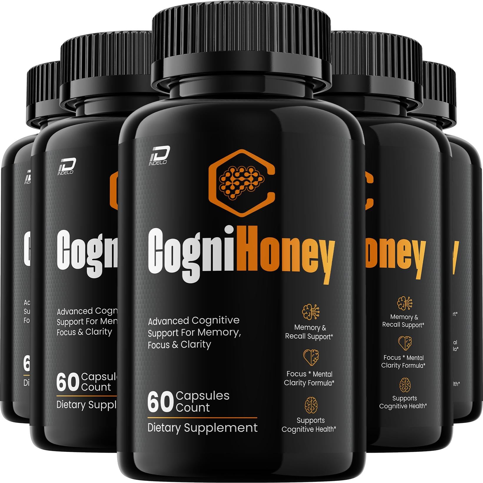 CogniHoney Capsules – Cogni Honey Pills Advanced Formula Natural Blend Focus Memory Support and Reviews - 5 Pack - 300 Capsules