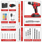 FADAKWALT Cordless Drill Set, 20V Electric Power Drill With Battery And Charger, 30N Torque, 21+1 Settings, 3/8-Inch Keyless Chuck, Driver Bits Kit, LED Light (Red）