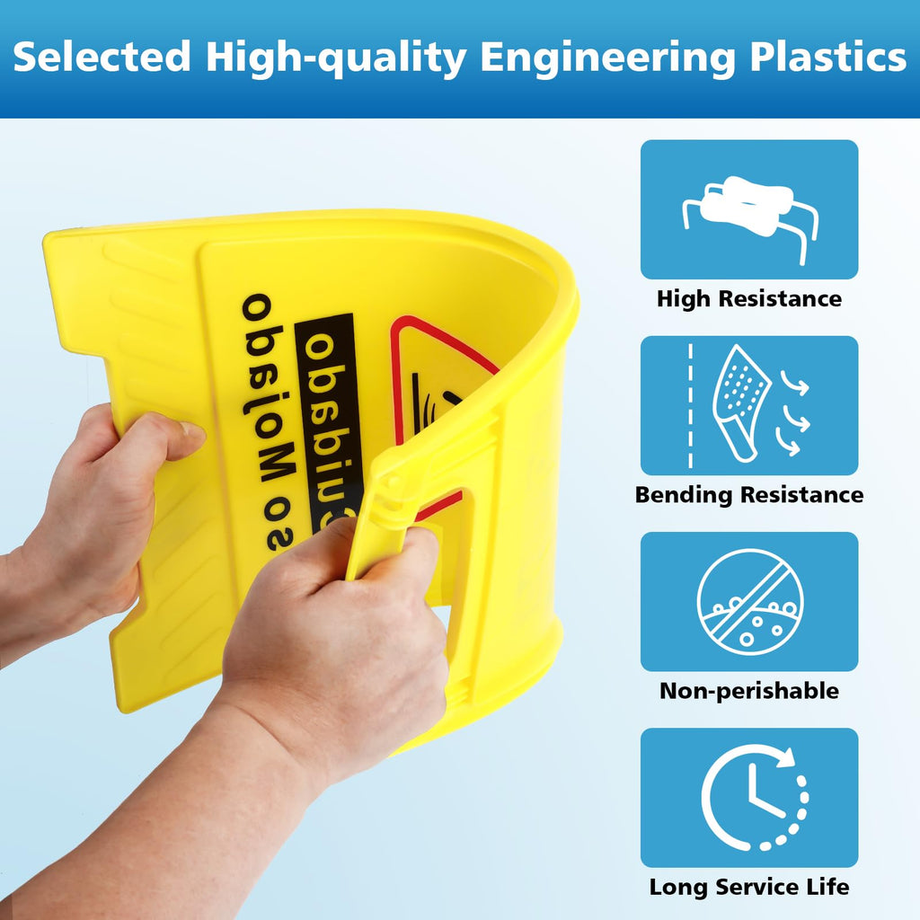 WOUSEDO 3-Pack Caution Wet Floor Sign,17.5" Height,Bright Yellow Double-Sided Folding A-Shaped Frame Design, Bilingual Caution Message