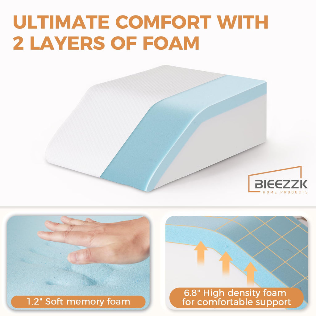 BIEEZZK Leg Pillow Elevation Blood Circulation, Leg Elevating Pillows for After Surgery, Sleeping, Memory Foam Wedge Pillow for Legs Swelling, Foot Knee Pillow for Back Pain, 23.6×16.8×8in, White/Grey