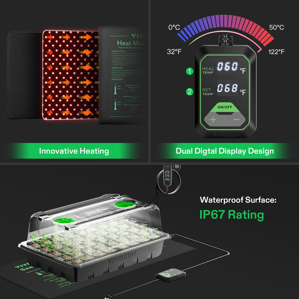 VIVOSUN 1-Pack Seed Starter Kit, 40-Cell Tray, LED Lights and Heat Mat
