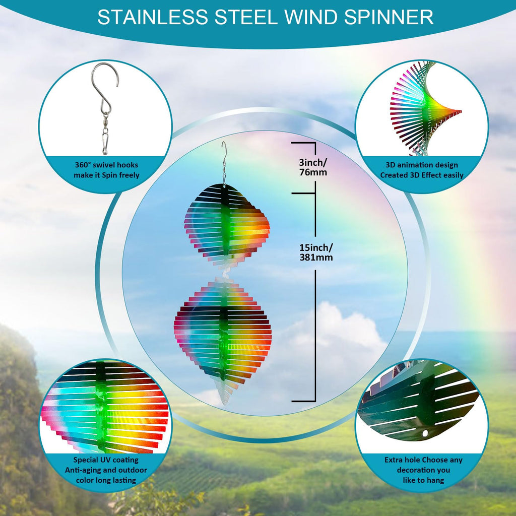 Aoedelyart Wind Spinner Rainbow Wave Wind Spinners for Yard and Garden,15in Hanging Kinetic Yard Art Wind Sculpture,3D Wind Spinners Outdoor & Indoor Rainbow Helix Garden Decor Christmas Ornaments