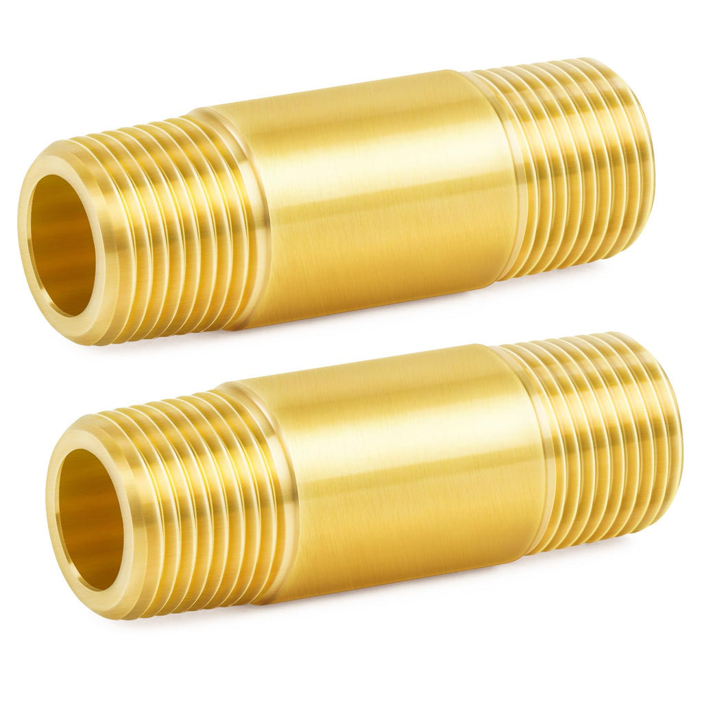 ChillWaves Brass Pipe Fitting, Long Nipple Pipe 3/4" NPT Male x 3/4" NPT Male Thread 2" Length(50MM)(2-PACK)