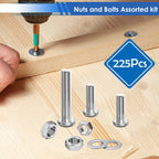 smseace 225Pcs Silver Nuts and Bolts Assortment Kit 12-Sizes M4/M5/M6 Nut Bolt Washer Assortment Kit for Machinery, Furniture, Automotive, Motorcycle Repairs
