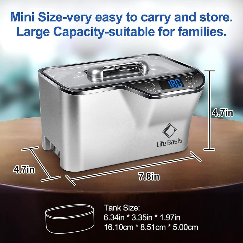 LifeBasis Ultrasonic Cleaner, Professional 45kHz Ultrasonic Jewelry Cleaner 20 Ounces (600ML) with Digital Timer, Watch Holder Ultrasonic Glasses Cleaner for Rings, Coins, Watches, Dentures, Silver