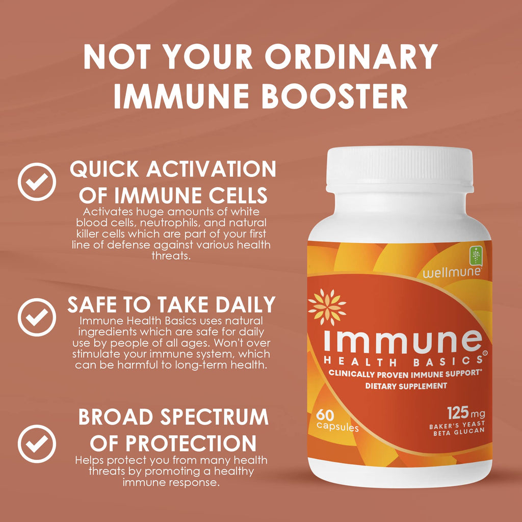 Immune Health Basics Ultra Strength Immunity - Clinically Proven Immune Support - Wellmune Highly Purified Beta Glucan - Gluten-Free, Non-allergenic, Non-GMO and Vegan Capsules - 60 Capsules, 125 mg