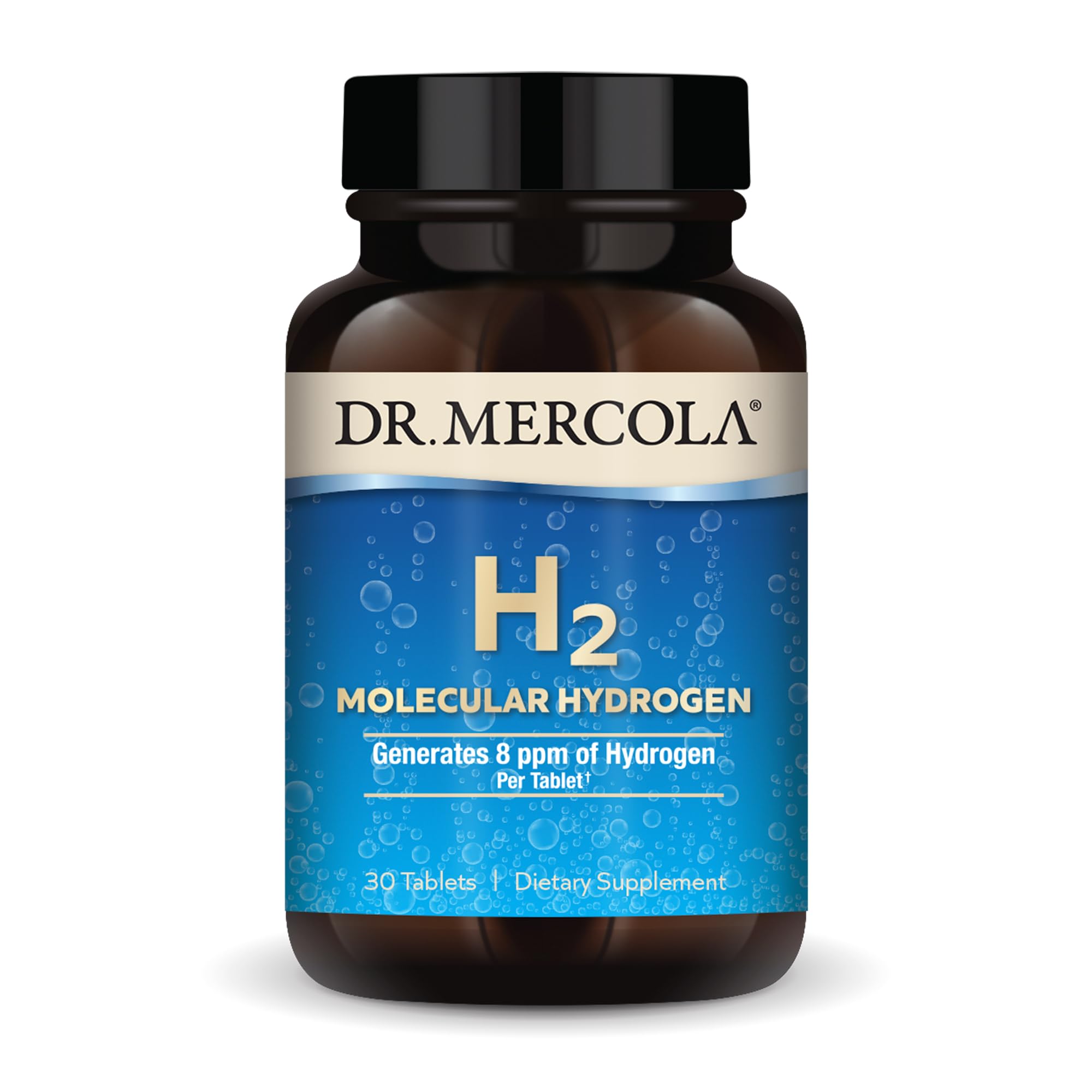 Dr. Mercola H2 Molecular Hydrogen - Supports Healthy Aging, Cellular Energy & Brain Health - with Elemental Magnesium - GMO-Free, Gluten-Free & Soy-Free - 30 Tablets (30 Servings)