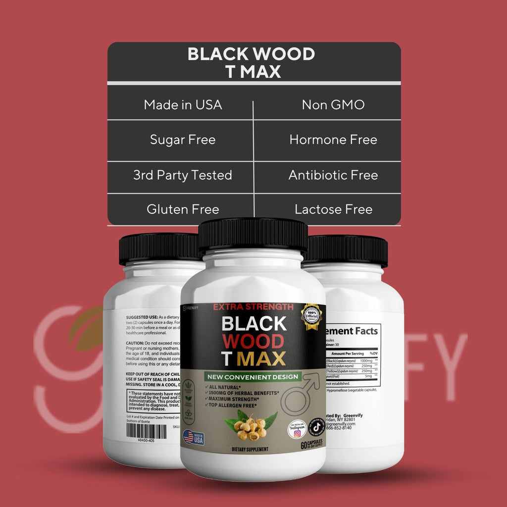 GREENVIFY Black Wood T Max, Extra Strength, 60 Capsules, 30 Day Supply (5)