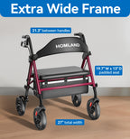HOMLAND Bariatric Walkers for Seniors, 500lb Heavy Duty Rollator Walker with Extra Wide Padded Seat, 8” All Terrain Foldable Rolling Walker with Dual-Height Adjustable