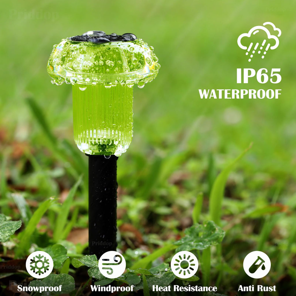 Priddop Solar Lights Outdoor Pathway Waterproof 8 Pack Green LED Green Stake Acrylic Mushroom Decorative Garden Lights for Yard Landscape Patio Outside Decorations