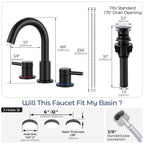 IUERASD Bathroom Faucet 3 Hole, Matte Black Bathroom Sink Faucet with Pop Up Drain, 8 inch Widespread Bathroom Faucet with 360° Swivel Spout, 2 Handle Vanity Faucet with Water Supply Hoses