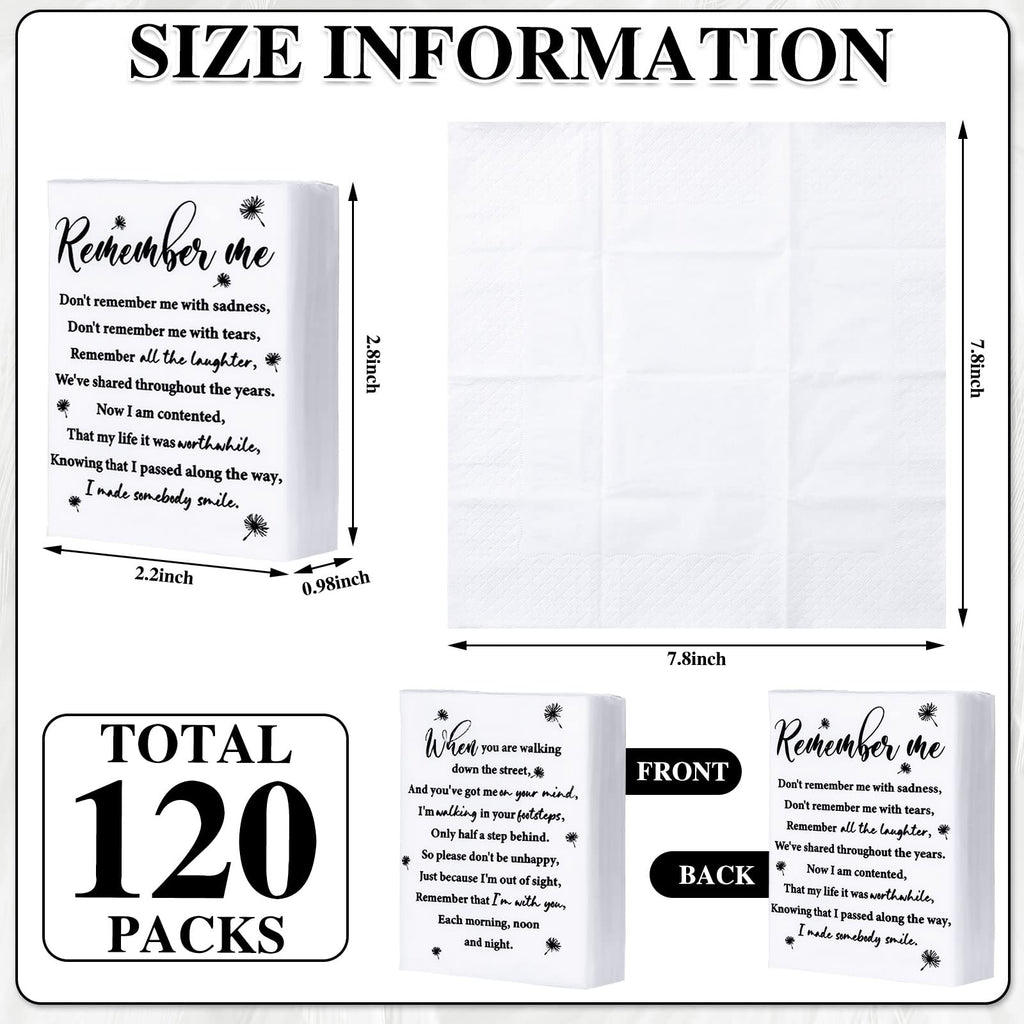 Sinmoe 120 Pack Funeral Tissues Packs for Guests Memorial Keepsakes Facial Pocket Tissues Favors Inspirational Poem 3 Ply Mini Travel Size Tissue Packs for Guests Relatives Family (Memorial)
