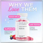Hair Vitamins Gummies for Women for Hair Growth - with Biotin 5000 mcg, Vitamin E, C, & Zinc - Best Gummy Vitamin Supplement - Supports Faster Hair Growth & Stronger Nails, Berry Flavor - 120 Gummies