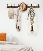 Optish Coat Rack Wall Mount, 16.5 Inches Wood Coat Hooks Wall Mount, Wall Coat Rack with 5 Hooks, Hat Rack Wall Hooks for Hanging Coat, Bag, Towel (2Pack, Brown)