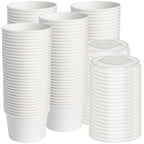 ESSENTIAL Paper Ice Cream Cups with Lids, 120pcs 8oz Disposable Dessert Bowls with Lids for Hot or Cold Food, Paper Snack Containers for Sundae, Frozen Yogurt, Soup (White)