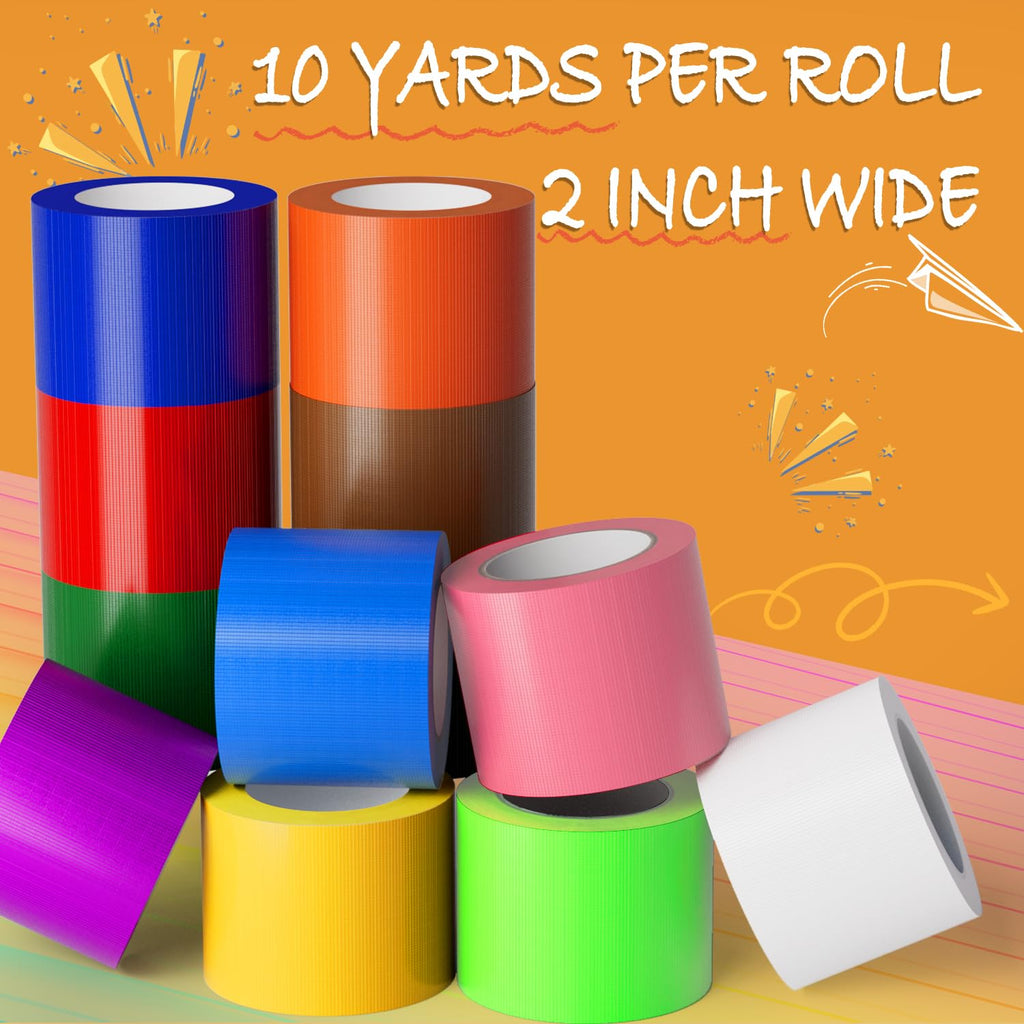 SWRT 12 Pack Rainbow Colored Duct Tape 2" x10YD Waterproof No Residue