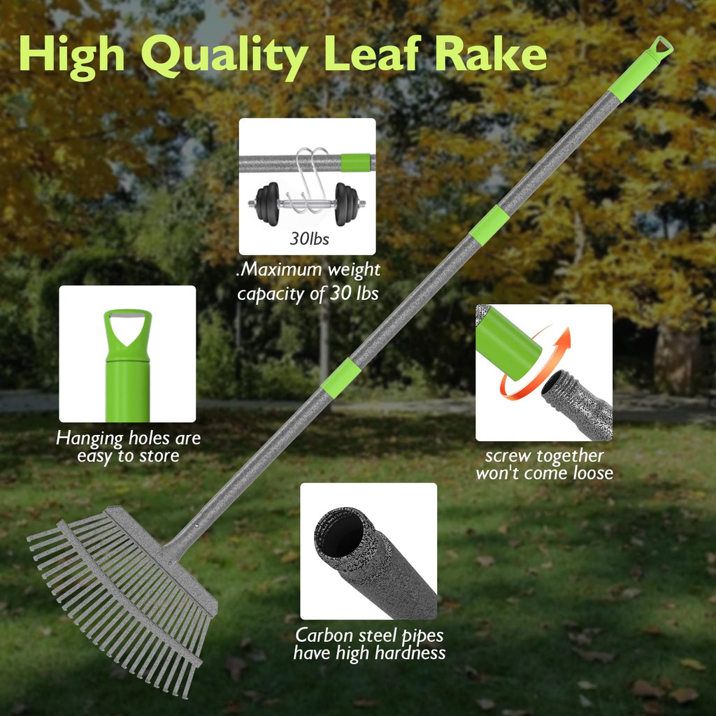 GARDENWORK Leaf Rake for Leaves,36-73" Long Garden Rake with 25&11 Tines