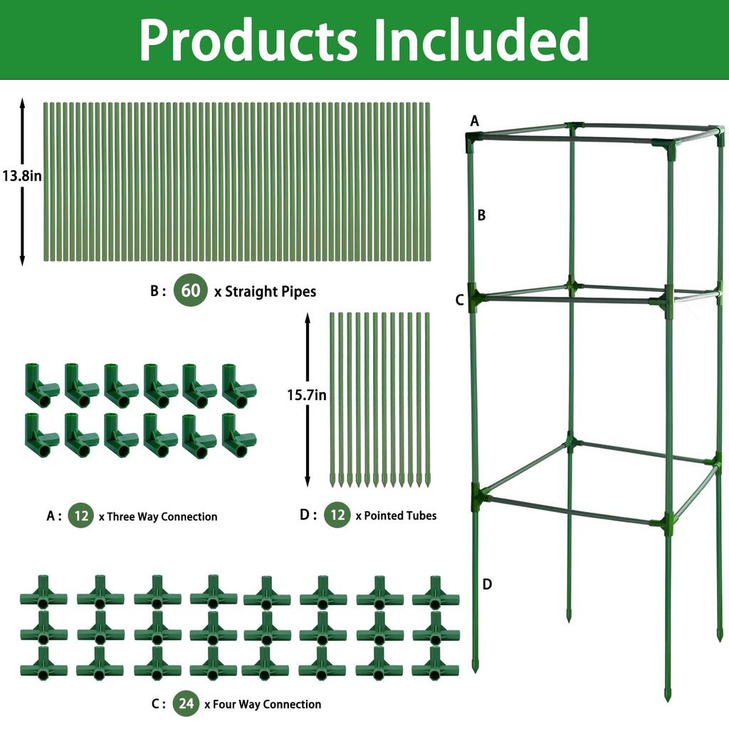 3 Pack 47x15.7x15.7Inches Square Tomato Cages for Garden,Heavy Duty Steel Tomato Trellis for Garden,Cherry Tomato Cage,Durable Tomato Plant Support for Cucumbers and Climbing Vegetables