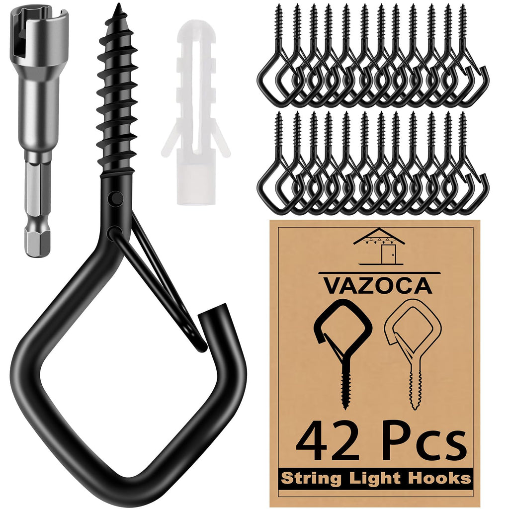 42 PCS Screw Hooks for Outdoor String Lights, Patio Wall Ceilling Eye Hook