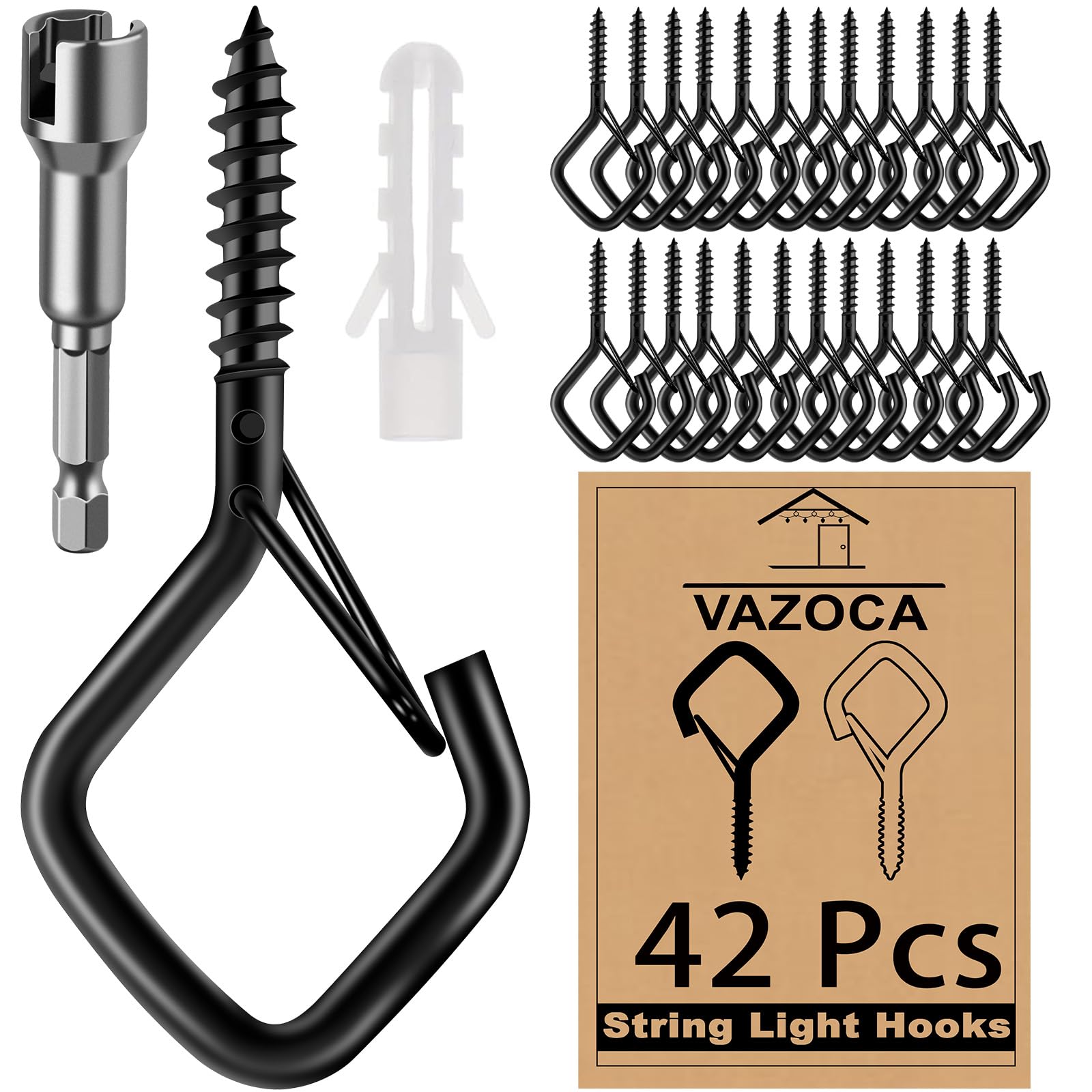42 PCS Screw Hooks for Outdoor String Lights, Patio Wall Ceilling Eye Hook